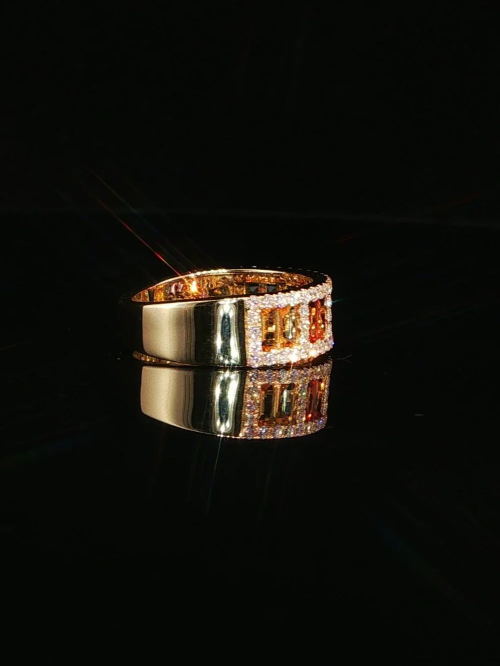 Rainbow Baguette Diamond Wide Band Cocktail Statement Ring| Lab grown diamond